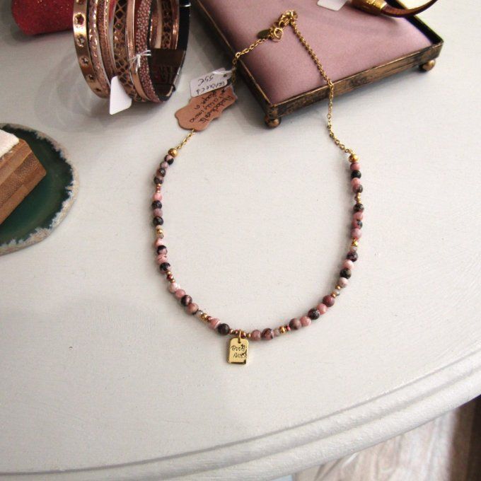 COLLIER RHODONITE ET RHODOCHROSITE