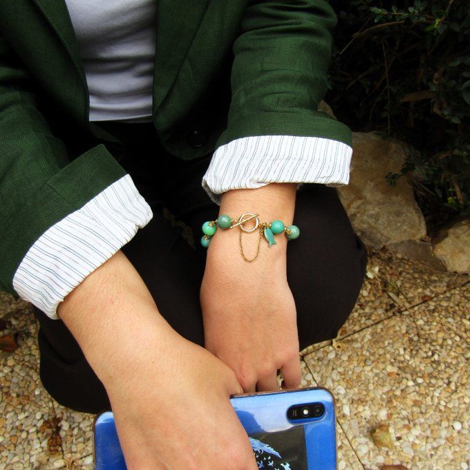 Bracelet ruban élastique pour femme avec pompon ou breloque plaqué